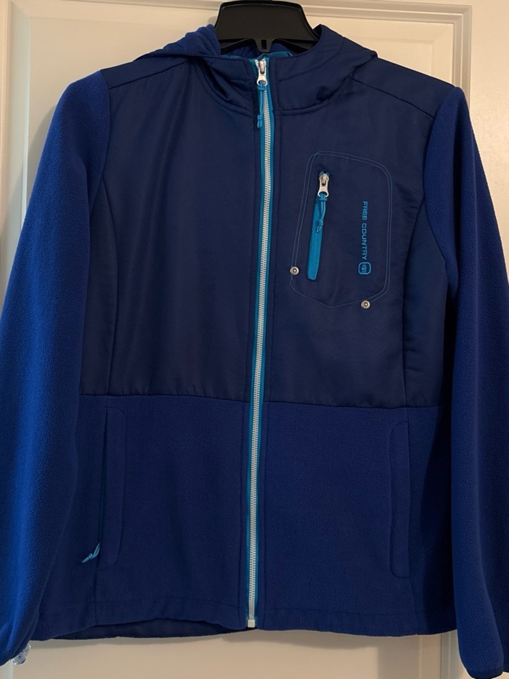 Free Country Blue Hybrid Fleece Softshell Hooded Jacket - Women's Small